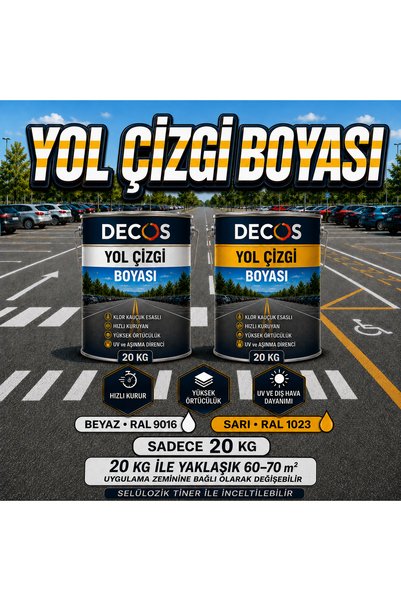 DECOS Yol Çizgi ve Trafik Boyası 20 KG – Otopark Asfalt Beton ve Bordür Boyası