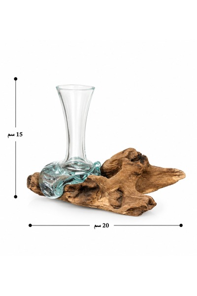 Generic Decorative Glass Bud Vase with Natural Wood Base Holder Unique Design