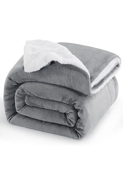 OtherMax Pătură Sherpa Cuvertură Moale Pufoasă Călduroasă Gri 150x200cm