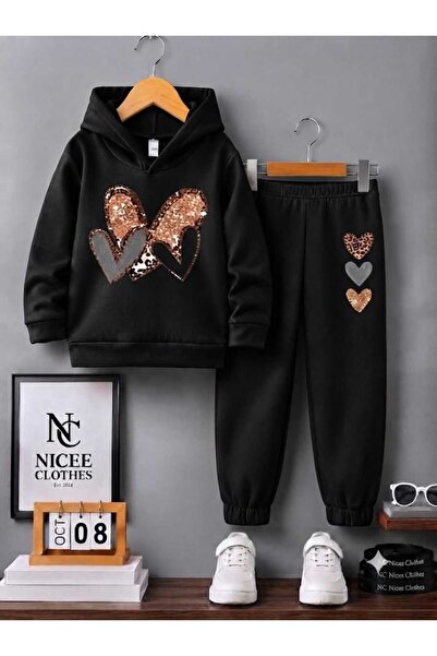 NC Nicee Clothes طقم رياضي للأطفال للجنسين (طباعة قلوب عمودية على الأرجل) شتوي