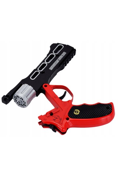 Skleplolki Revolver de jucărie metalic cu capse, negru-roșu, 20 cm, set 720 focuri