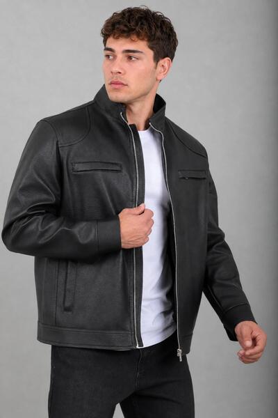 ByTrend Faux Leather Coat with Chest Pocket Flap Kmd 874_50520-1