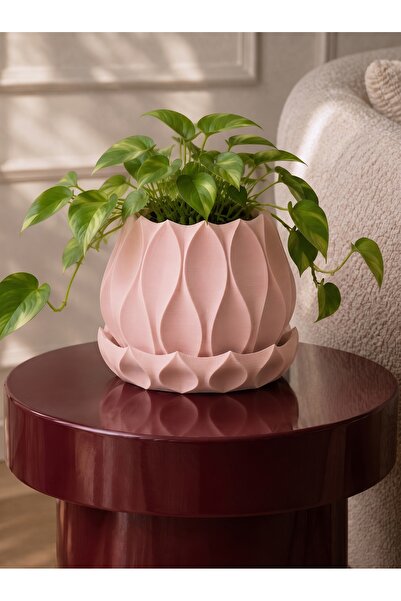 Objexia Lotus Formlu Yaprak Kabartmalı Saksı 17 cm Drenajlı İç Mekan Çiçek Sa...