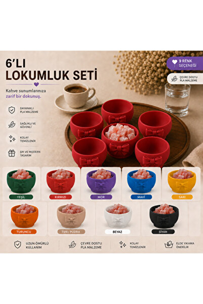 Triforge3D 6’lı Fiyonk Tasarımlı Lokumluk Seti | Kahve Yanı Lokum Kasesi, Şek...