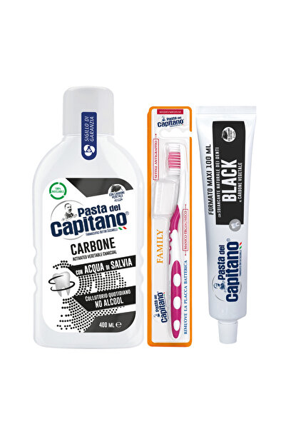 Pasta Del Capitano Pastă de dinți cu cărbune activ 100ml + apă de gură cu căr...