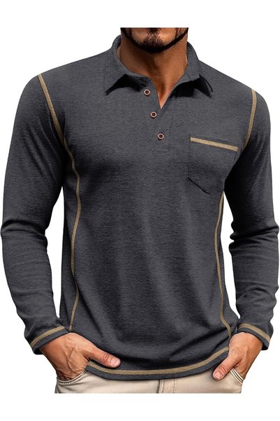 OtherMax Tricou Polo Bărbătesc cu Mânecă Lungă Respirabil Sport Elegant Negru M