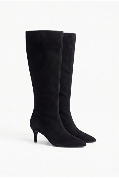 Yula Fashion Shoes حذاء نسائي من جلد الغزال بطول تحت الركبة (9 سم)