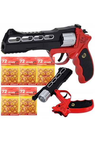 Skleplolki Revolver de jucărie metalic cu capse, negru-roșu, 20 cm, set 720 f...