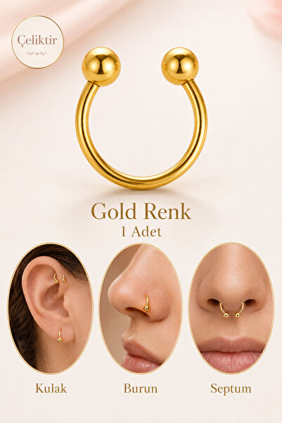 moonzy - minimalist & cozy 316L Çelik Çift Toplu At Nalı Piercing Septum Smil...