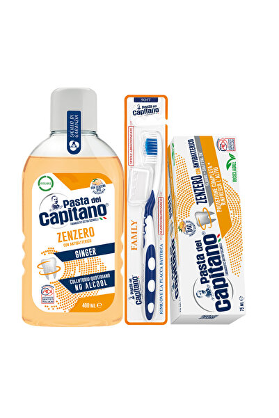 Pasta Del Capitano Pastă de dinți cu ghimbir + Apă de gură + Periuță de dinți...