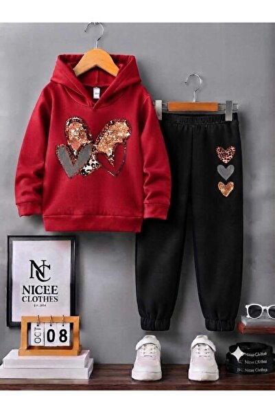NC Nicee Clothes Children's Tracksuit Set Unisex (Vertical 3 Heart Print on t...