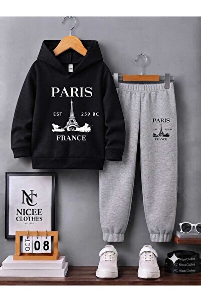 NC Nicee Clothes Children's Tracksuit Unisex (Paris Tower France Print Winter)