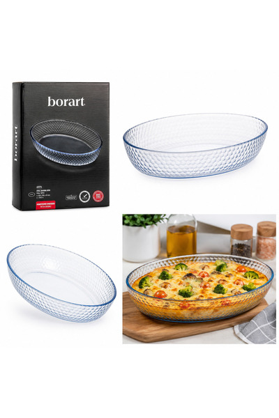 45574 Petek Desenli Oval Borosilikat Cam Fırın Tepsisi 3,24 L