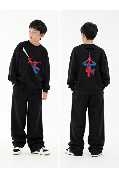 Spider Örümcek Tasarım Baskılı 3 İplik Çocuk Sweatshirt (4-13 Yaş)