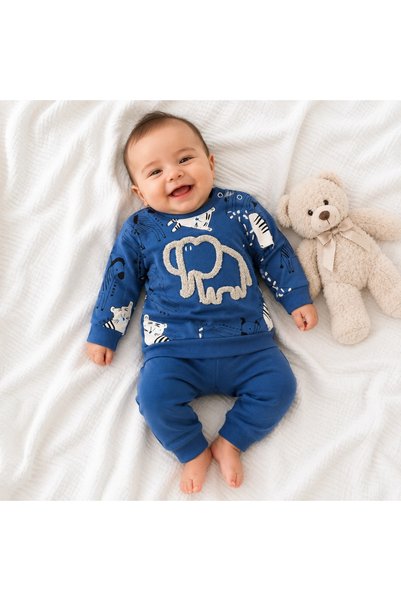 BEBELON Baby set with elephant embroidery and safari print