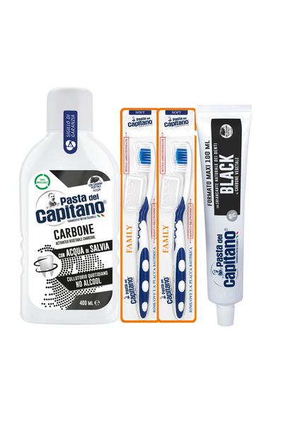 Pasta Del Capitano Pastă de dinți cu cărbune activ 100ml + apă de gură cu căr...