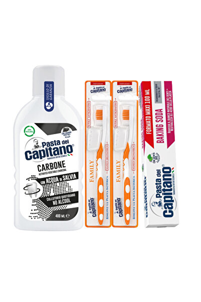 Pasta Del Capitano Pastă de dinți cu bicarbonat 100ml + apă de gură cu cărbun...