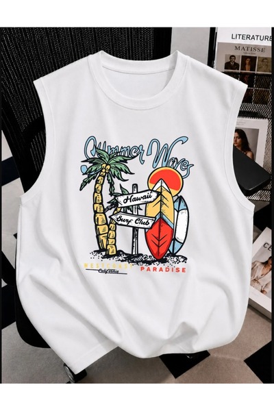 classy moda Unisex Oversize Summer Themed and Surf Printed Athlete Tank Top
