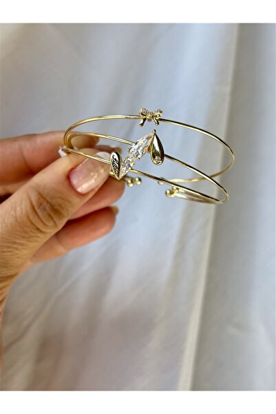 Gözde Tasarım Butik Women's Gold Color Heart Lucky Steel 3-Piece Steel Bracelet