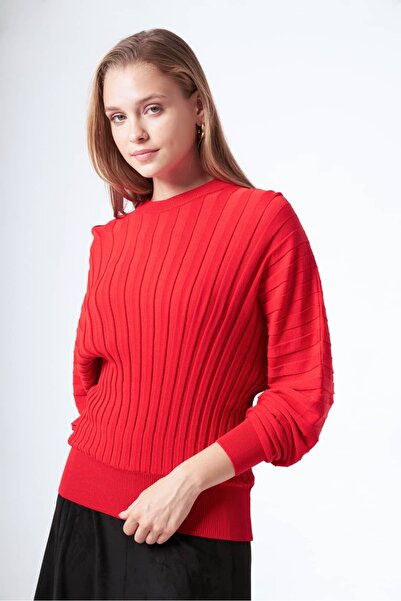 Nuss 202 PULOVER TRICOTAT CU ELASTIC LA TALIE ROȘU