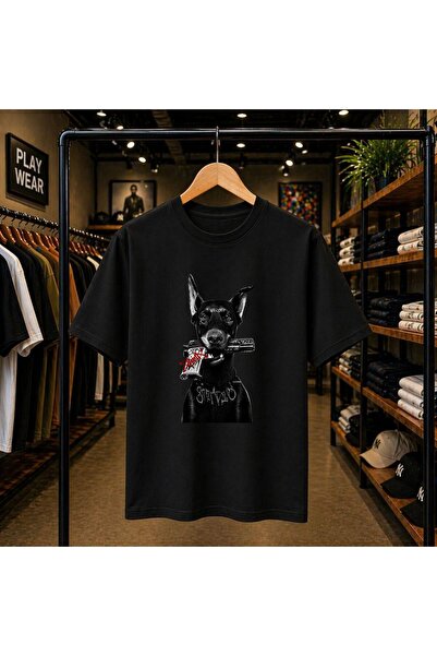 playwear Blessed Doberman Printed 100% Cotton Oversize Loose Regular Fit Crew...