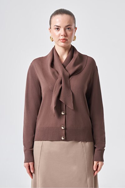 Nuss 604 Removable Shawl Collar Knitwear Cardigan Brown