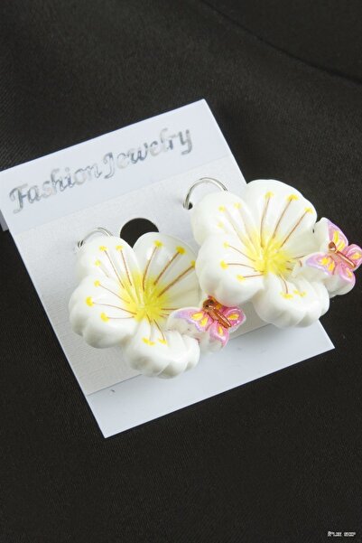ZERO LAND Ilkestor Flower Plastic Clip (201639) Earring White