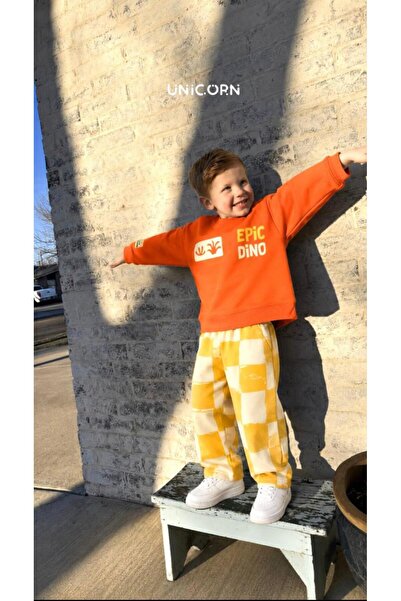is kids wear Unisex Çocuk Epic Dino Sweatshirt ve Eşofman Altı 3 İplik %100 P...