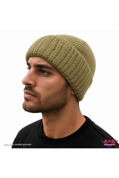 AXE SPORTSWEAR Winter Olive Green Folded Thick Knitwear Knitted Fisherman Typ...