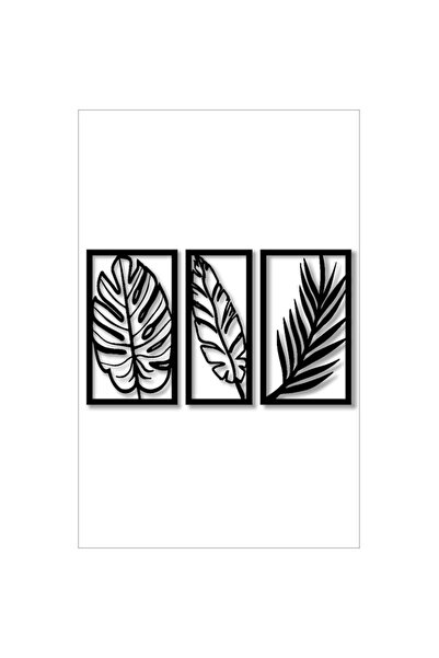 OEM Decor de perete, MDF, Frunze de plante-1, 3 bucăți, 50cmX80cm, Negru