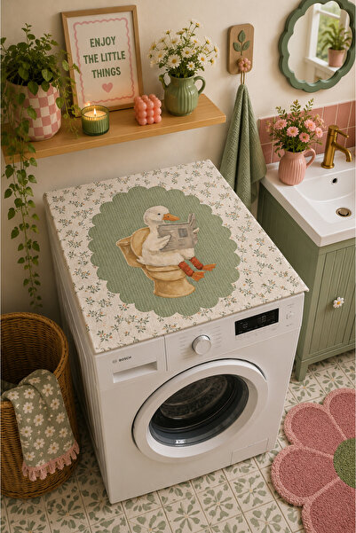 ALAMODECOR Vintage Ördek Model Çamaşır Makine Örtüsü - 60x60