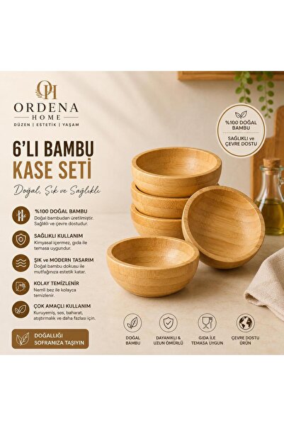 Ordena Home 6’lı Doğal Bambu Kase Seti Çok Amaçlı Sunum Çerez Sos Baharat Kasesi