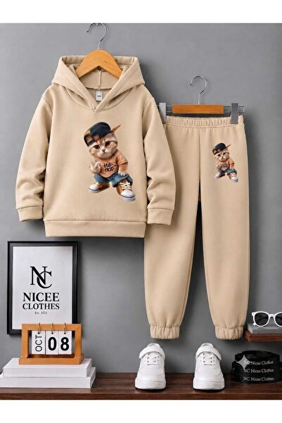 NC Nicee Clothes Children's Tracksuit Unisex (Hip Hop Rapper Cat Print Winter)
