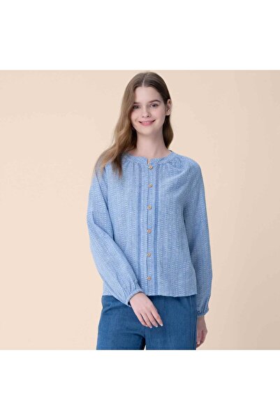 Giordano Women's Loose Fit Linen Cotton Dobby Shirt