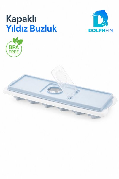 DolphFin Kapaklı Yıldız Buz Kalıbı Su Doldurma Kapaklı Buzluk BPA İçermez Mavi