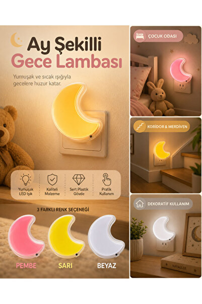 Bigohobi Ay Şeklinde LED Gece Lambası, Prize Takılan Dekoratif, Çocuk Odası v...