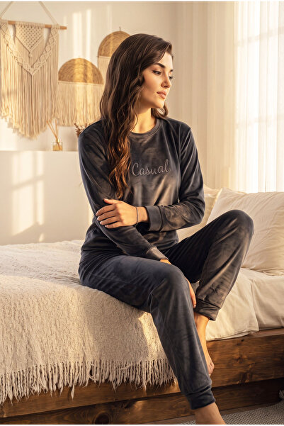 Star Fashion Pijama dama din catifea Premium, bluza cu maneca lunga si pantal...