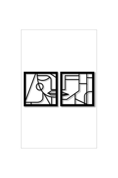 OEM Decor de perete, MDF, Pătrat, Formă de femeie, Set cu 2 piese, Negru