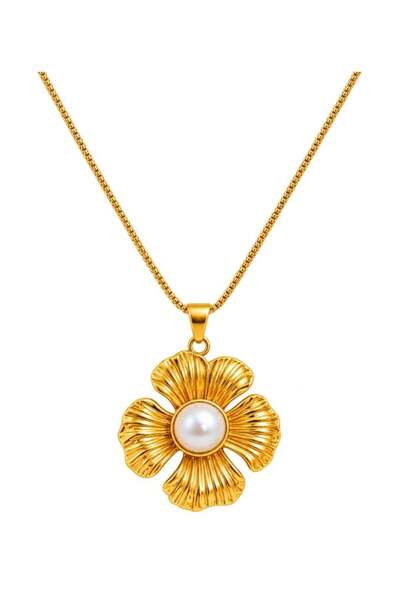 MAZBEE Flower Pendant Necklace for Women – 18K Gold PVD Coated Stainless Stee...