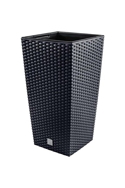 Solplant Ghiveci decorativ de flori, patrat, 32.5x32.5x61 cm, imitatie ratan,...