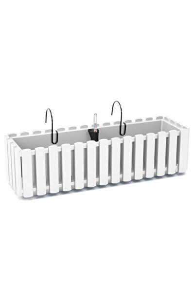 Solplant Jardiniera decorativa, suport metalic, sistem irigare, alb, 58x18x16...