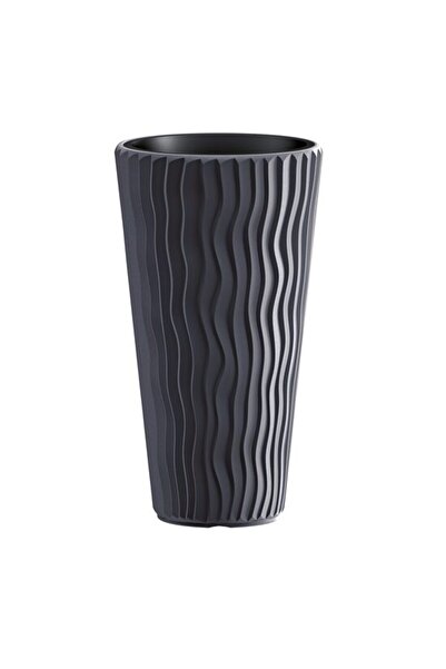 Solplant Ghiveci decorativ de flori, rotund, inalt, antracit, 29.7x53.1 cm, S...