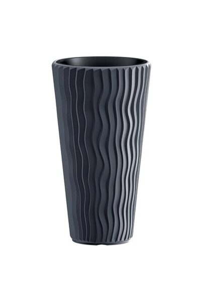 Solplant Ghiveci decorativ de flori, rotund, inalt, antracit, 11/37 L, 34.9x6...