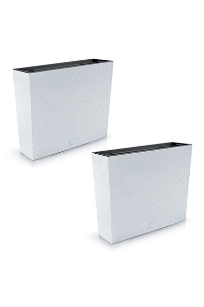Solplant Set 2 jardiniere decorative, imitatie ratan, alb, 58x18x49.8 cm, Rat...