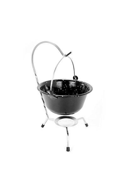 Solplant Set pentru servire ceaun, emailat, negru perlat, 0.8 L, suport cromat