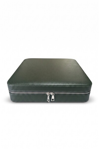 Generic Brand 30×30×7 15 Compartments Zippered Wooden Case Watch Storage Box Khaki