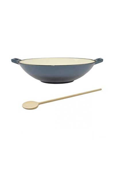 Wok Vas de fonta tip Wok, emailat, 35.5x11 cm, cu lingura de lemn,