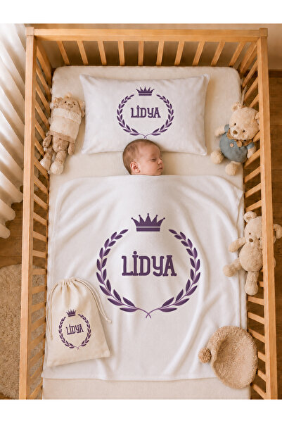 Pia Baby İsimli Kız Bebek Battaniye Seti 80x80 cm Çift Kat Penye Yastık Kılıf...