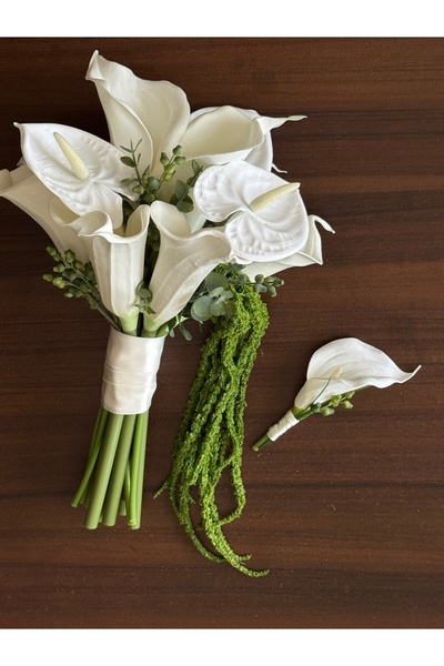 Genel Markalar Gerçek dokulu Gala ,Antoryum Amaranthus ile hazırlanmış gelin ...