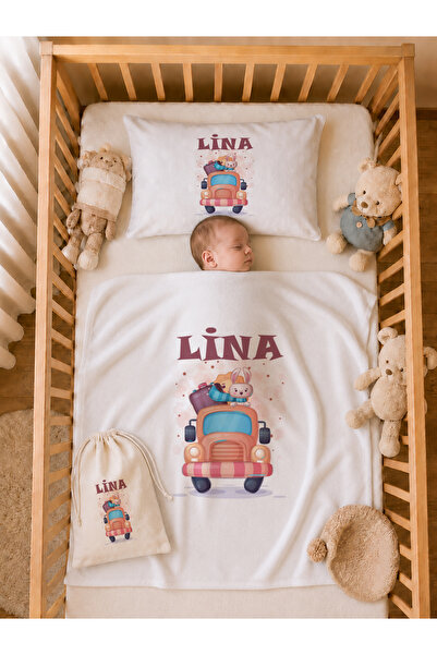 Pia Baby İsimli Kız Bebek Battaniye Seti 80x80 cm Çift Kat Penye Yastık Kılıf...